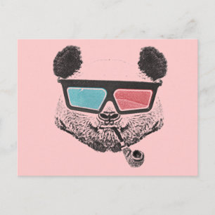 Vintage panda 3D glasses Postcard