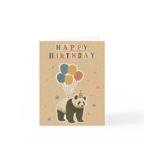 Vintage Panda Birthday Card with Balloons