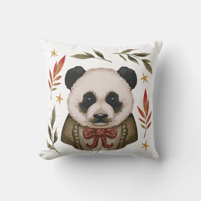 Vintage Panda Charm Throw Pillow (Front)
