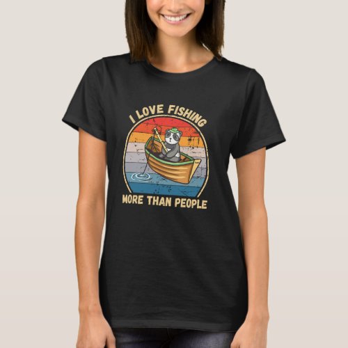 Vintage Panda I Love Fishing More Than People Fish T-Shirt