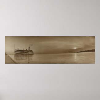Vintage Panoramic of Kelley Island Ferry at Sunset Poster