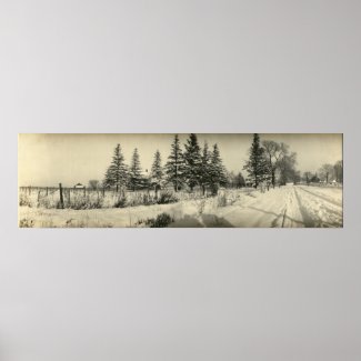 Vintage Panoramic Winter Scene at Kelleys Island Poster