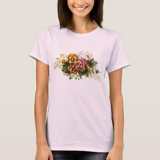 Vintage Pansies Bouquet T-Shirt (Front)