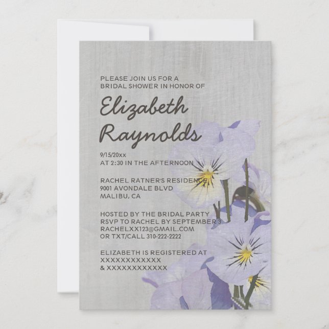 Vintage Pansies Bridal Shower Invitations (Front)