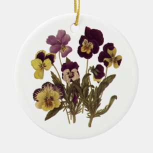 Vintage Pansies in Bloom, Floral Garden Flowers Ceramic Ornament