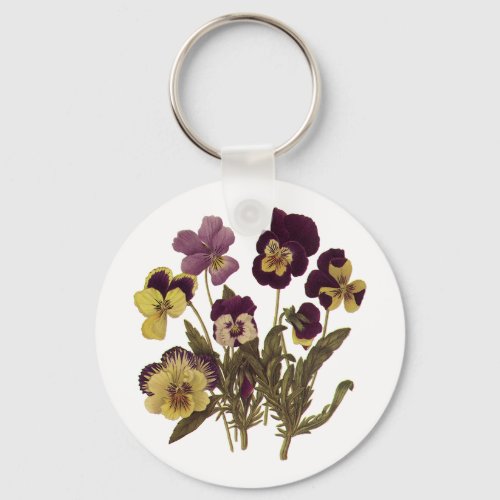 Vintage Pansies in Bloom Floral Garden Flowers Keychain