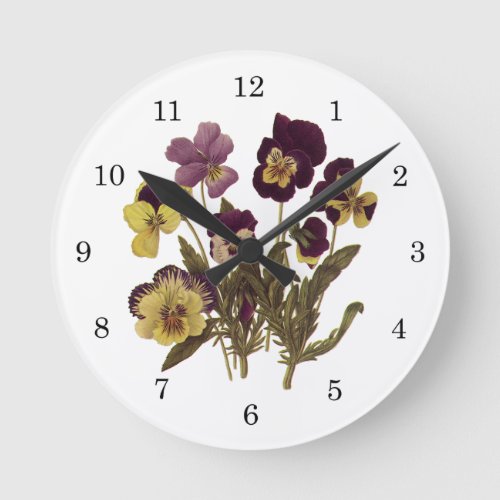 Vintage Pansies in Bloom Floral Garden Flowers Round Clock