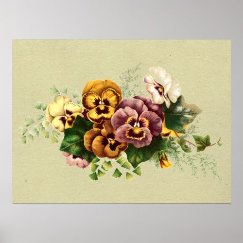 Vintage Pansies Painted Bouquet Poster