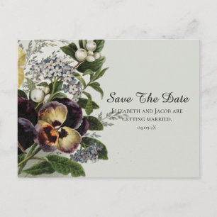 Vintage Pansies Save the Date Postcard