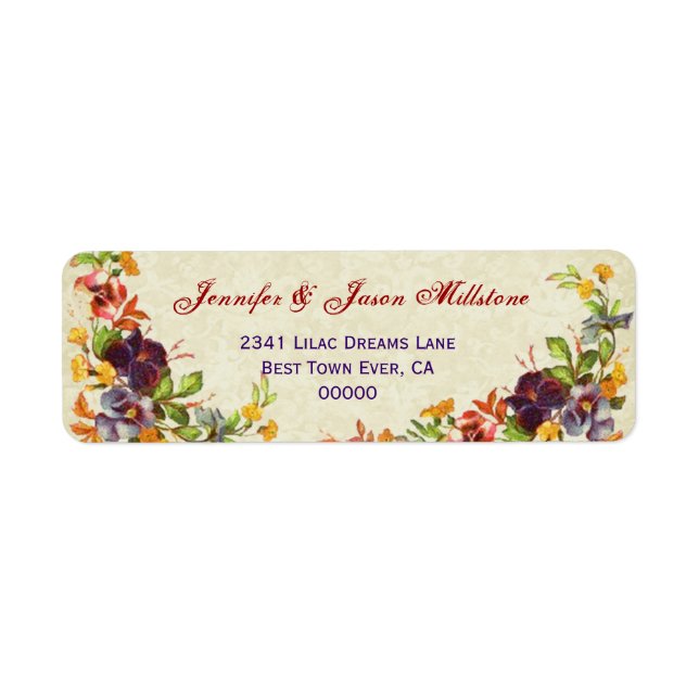 Vintage Pansies Wedding Label (Front)