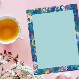 Vintage Pansy Floral Pattern Blue Cottage Garden