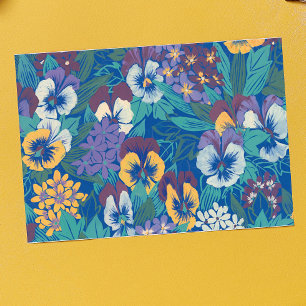 Vintage Pansy Floral Pattern Blue Cottage Garden Cloth Placemat