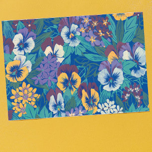 Vintage Pansy Floral Pattern   Blue Cottage Garden Kitchen Towel