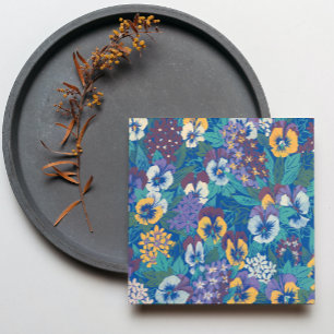 Vintage Pansy Floral Pattern Blue Cottage Garden Napkin