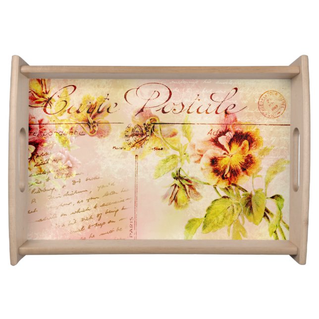 Vintage pansy flower postcard feminine serving tray (Front)