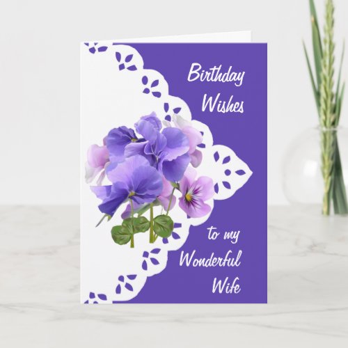 Vintage Pansy Flower Wife Birthday Card