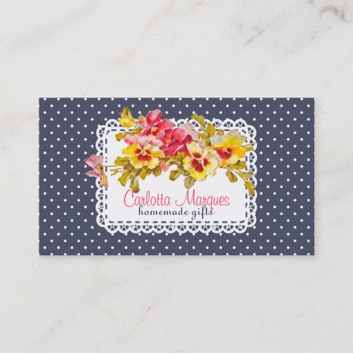 Customizable Vintage Pansy Flowers &amp; Doily Homemade Business Card