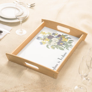Vintage Pansy Flowers on White Background Serving Tray