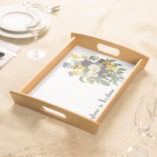 Vintage Pansy Flowers on White Background  Serving Tray