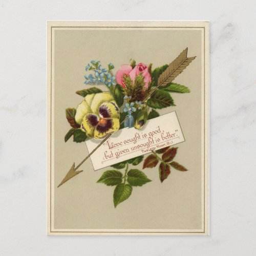 Vintage Pansy Rose Forget Me Nots Arrow Valentine Postcard