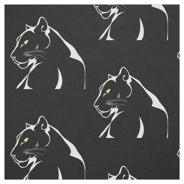 Vintage Panther Big Strong Angry Cat Yellow Eyes Fabric (Swatch)