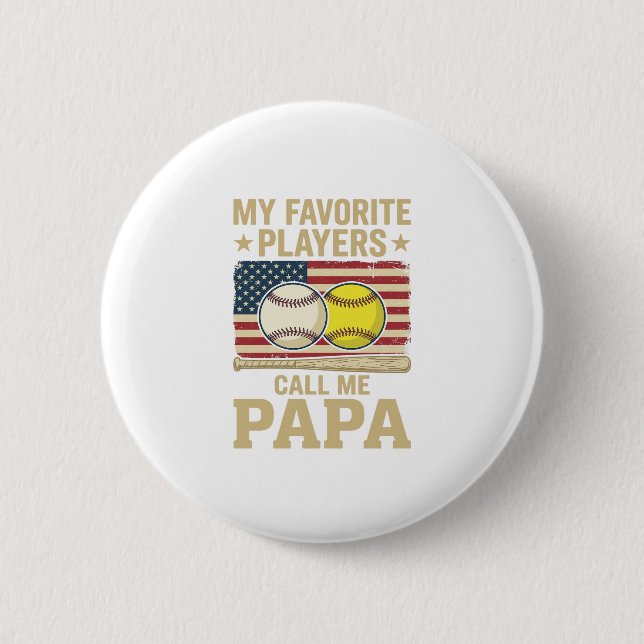 Vintage Papa Baseball Softball Players Shirt Desig Button (Front)