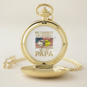 Vintage Papa Baseball Softball Players Shirt Desig Pocket Watch