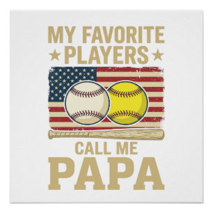 Vintage Papa Baseball Softball Players Shirt Desig Poster