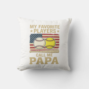 Vintage Papa Baseball Softball Players Shirt Desig Throw Pillow