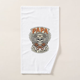 Vintage Papa Biker Skull Legend Hand Towel