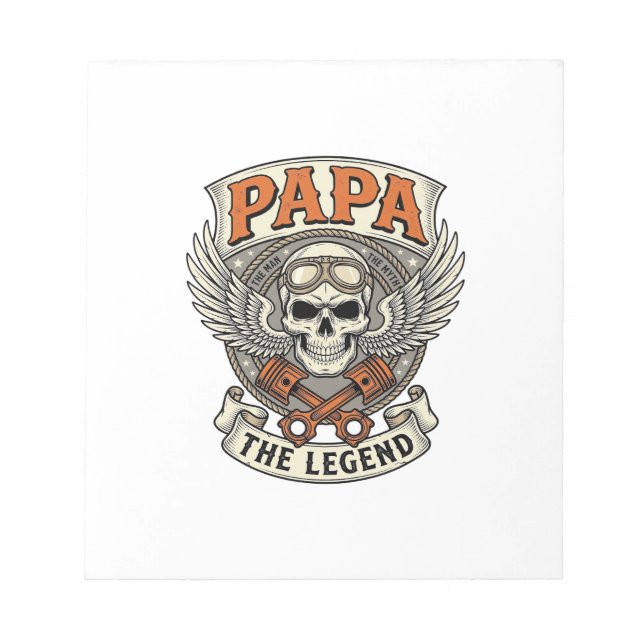 Vintage Papa Biker Skull Legend Notepad (Front)