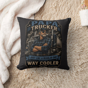 Vintage Papa Trucker Shirt Cool Truck Driver Dad Throw Pillow