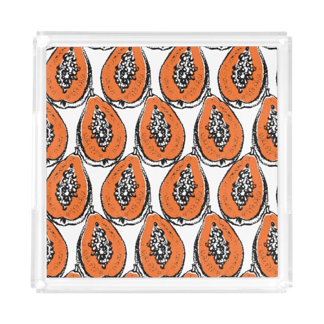 Vintage Papaya Charcoal Drawing Pattern. Acrylic Tray (Front)