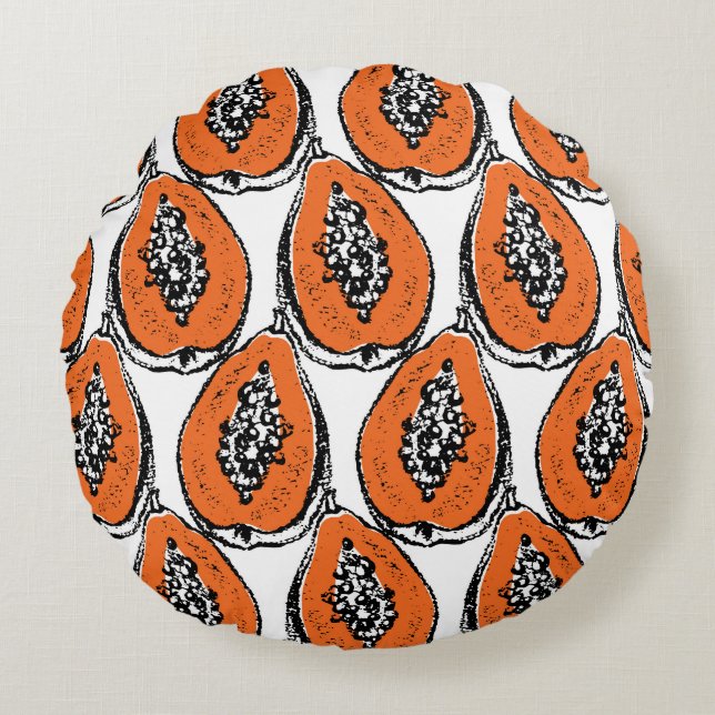 Vintage Papaya Charcoal Drawing Pattern. Round Pillow (Front)