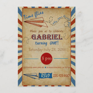 Vintage Paper Airplane Birthday Invitation