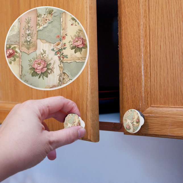 Vintage Paper and Flowers     Ceramic Knob (Creator Uploaded)