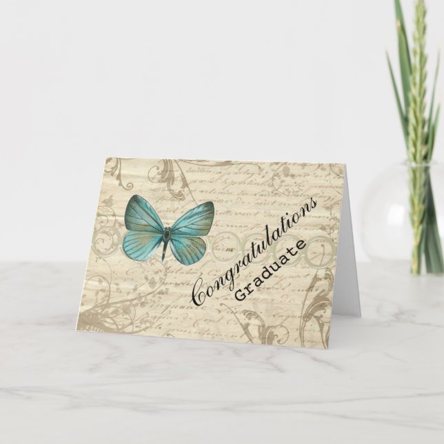 Vintage Paper Butterfly Congratulations Graduate Card (Front)