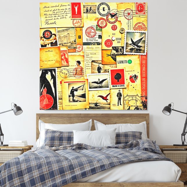 Vintage Paper Collage Art Canvas Print (Insitu(Bedroom))