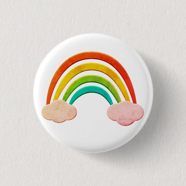 Vintage Paper Cut Rainbow And Clouds Button (Front)