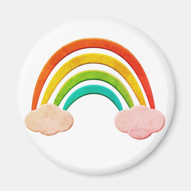 Vintage Paper Cut Rainbow And Clouds Magnet (Front)