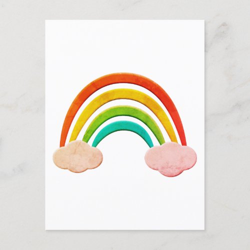 Vintage Paper Cut Rainbow And Clouds Postcard