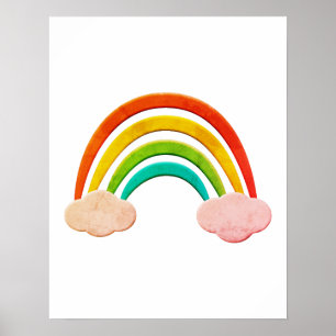 Vintage Paper Cut Rainbow And Clouds Poster