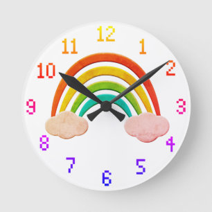 Vintage Paper Cut Rainbow And Clouds Round Clock