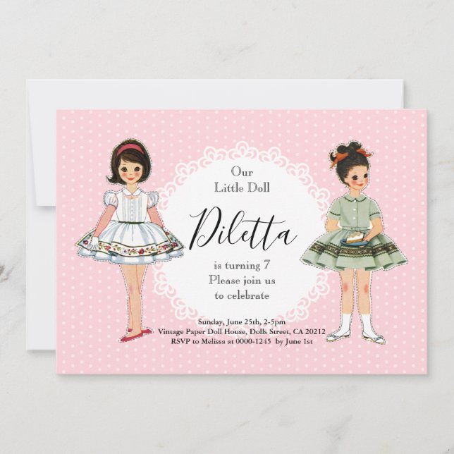 Vintage Paper Doll Birthday Party Invitation (Front)