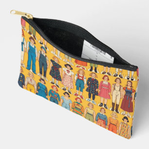 Vintage Paper Doll Girls Retro Yellow Accessory Pouch
