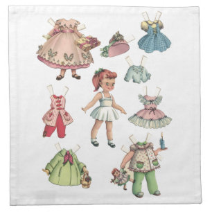 Vintage Paper Doll Image with Dresses Custom Cloth Napkin