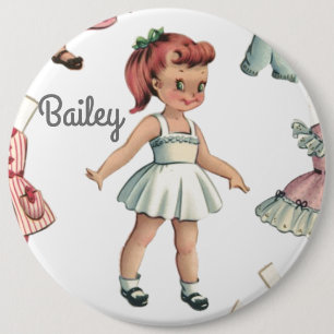 Vintage Paper Doll Image with Dresses Personalized Button