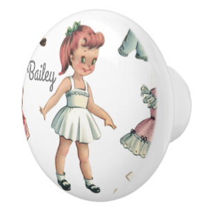 Vintage Paper Doll Image with Dresses Personalized Ceramic Knob