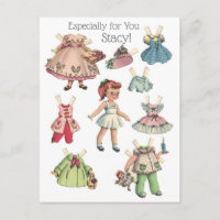 Vintage Paper Doll Image with Dresses Personalized