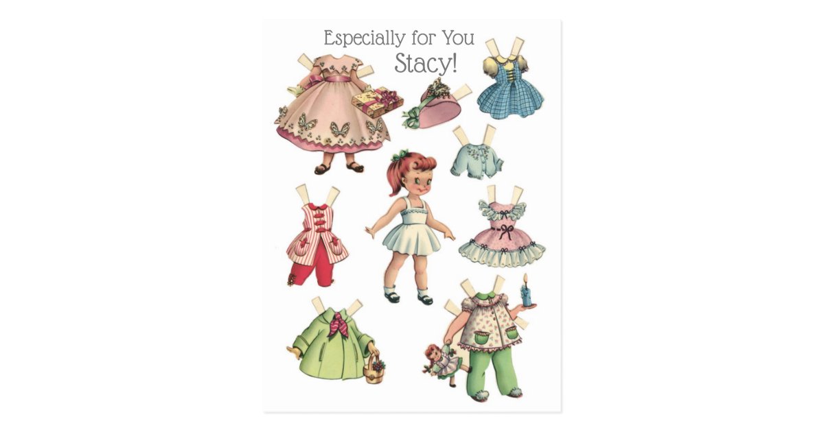 Vintage Paper Doll Image With Dresses Personalized Postcard